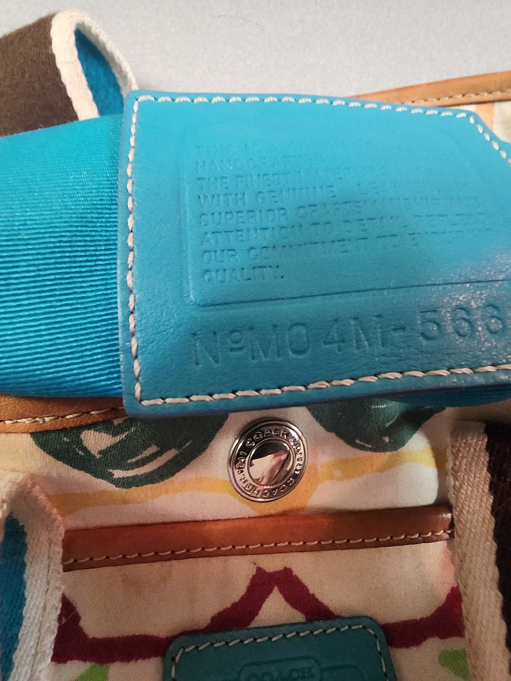 Coach Multicolor Canvas Tote with Turquoise Trim - Picture 4 of 11